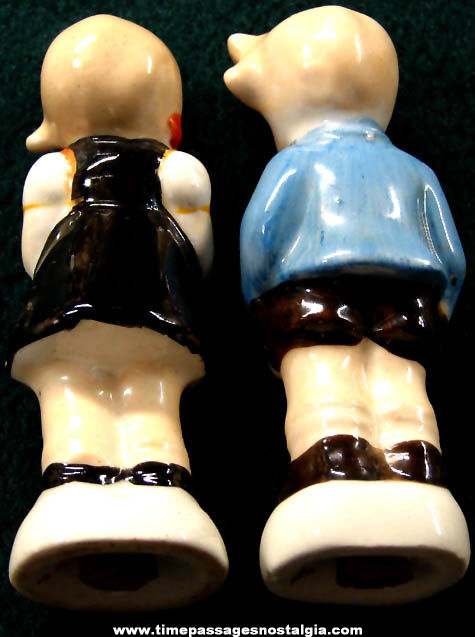 Colorful Old Porcelain Boy and Girl Salt & Pepper Shaker Set