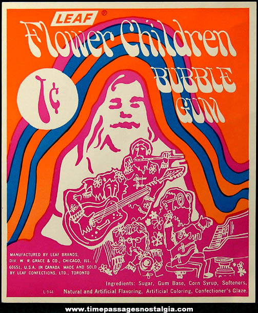 Unused 1960s Flower Children Leaf 1c Bubble Gum Machine Advertising Card