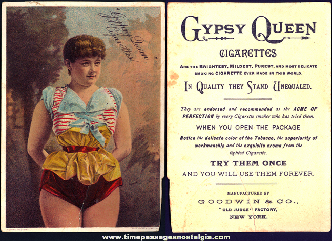 1800s Gypsy Queen Cigarettes Victorian Woman Advertising Premium Trade Card