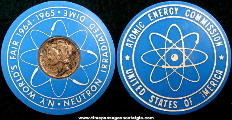1964 - 1965 New York World’s Fair Advertising Souvenir Neutron Irradiated Mercury Dime