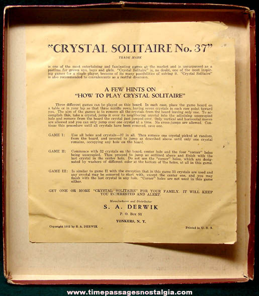 Boxed 1935 Crystal Solitaire No. 37 Marble Game