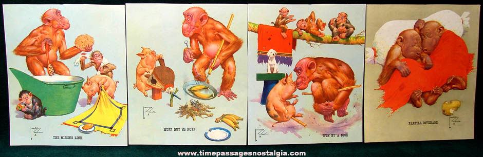 (12) Colorful Old Lawson Wood Comical Monkey Art Prints