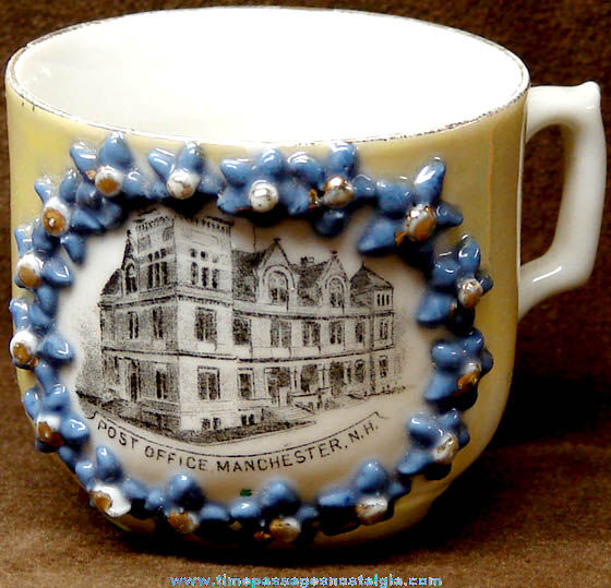 Old Porcelain Manchester New Hampshire Post Office Advertising Souvenir Cup