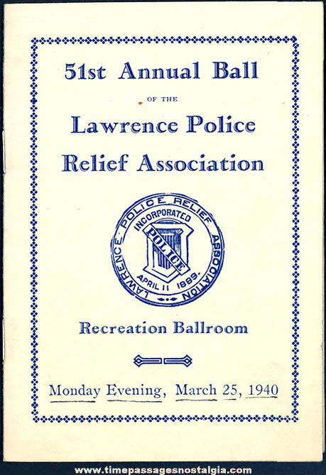 1940 Lawrence Massachusetts Police Relief Association Concert & Ball Program Booklet