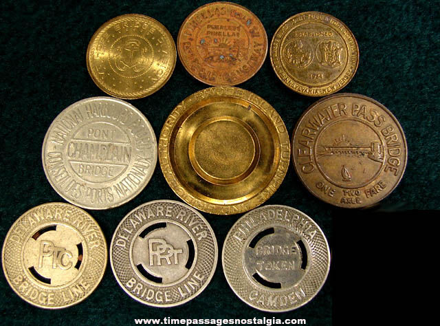 (9) Old Metal Bridge Advertising Token Coins