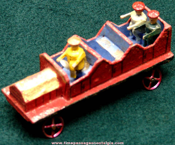 Small Old Wood & Metal Penny Toy Automobile With Passengers
