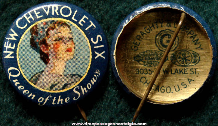 1930s Chevrolet Automobile Advertising Premium Pin Back Button