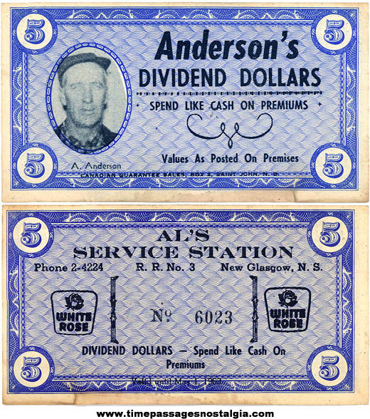 1963 Anderson’s Dividend Dollars Canadian Gas Station Advertising Premium Coupon
