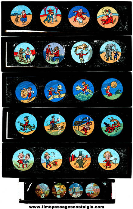 (6) Old Cartoon or Comic Magic Lantern Glass Slides