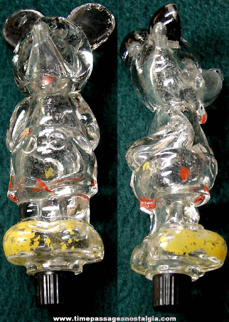 Old Walt Disney Mickey Mouse Character Figure Glass Bottle with Cap