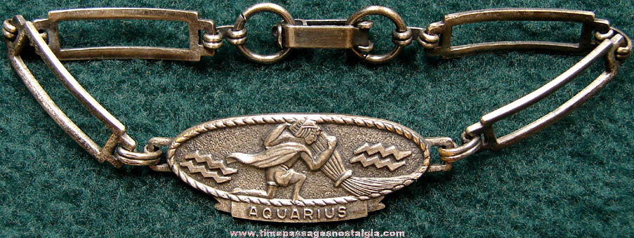 Old Aquarius Astrology or Zodiac Symbol Metal Charm Bracelet