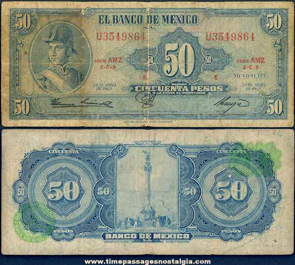 1963 Bank of Mexico 50 Peso Currency Note