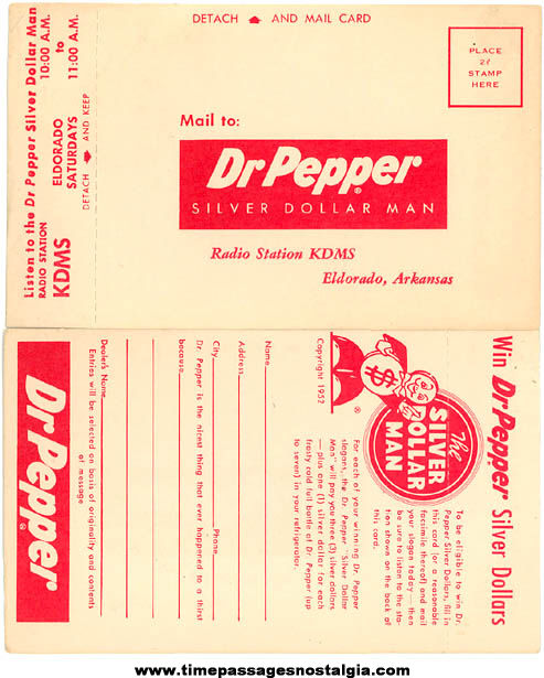 (4) Unused 1952 Dr. Pepper Soda Slogan Contest Advertising Post Cards