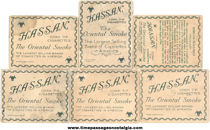 (6) Different Early 1900s Hassan Cigarettes Advertising Premium Animal Trading Cards