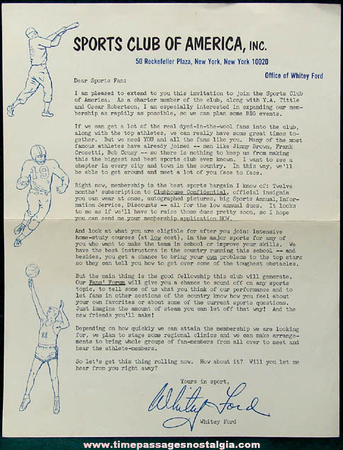 1965 Sports Club of America Letter & Newsletter