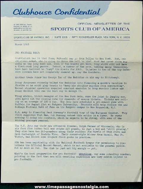 1965 Sports Club of America Letter & Newsletter