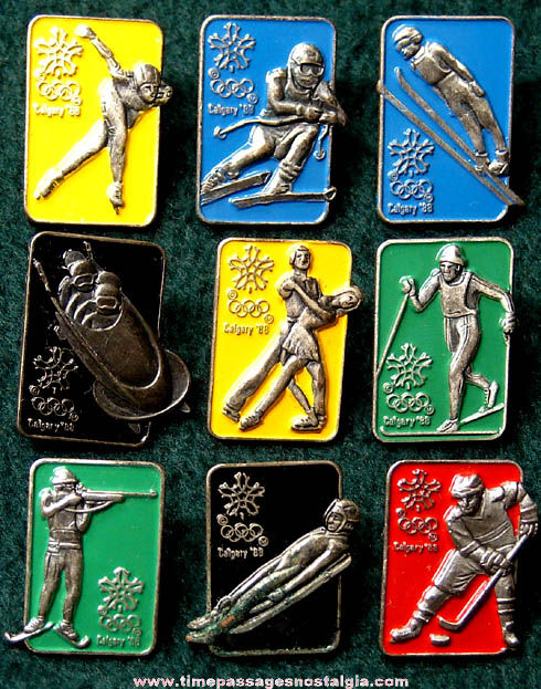 (9) Different 1988 Calgary Olympic Event Advertising Enameled Metal Pins