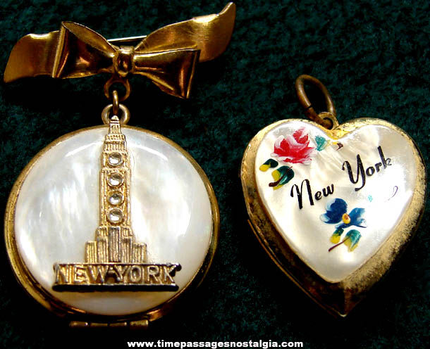 (2) Different Old New York City Advertising Souvenir Lockets With Photos