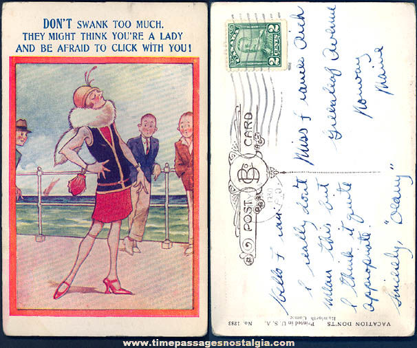 1930 Risque Lady on Boardwalk Comic or Cartoon Post Card