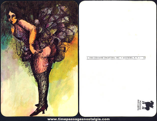 Large Unused 1966 Unicorn Creations Risque Woman Post Card