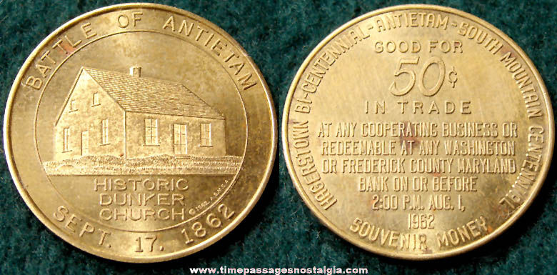 1962 Civil War Battle of Antietam Centennial Advertising Souvenir Token Coin