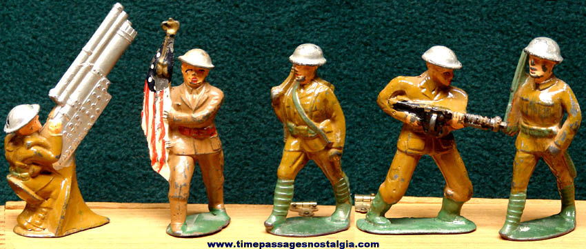 (5) Old U.S. Army Soldier Manoil and Barclay Painted Metal Toy Play Set Figures