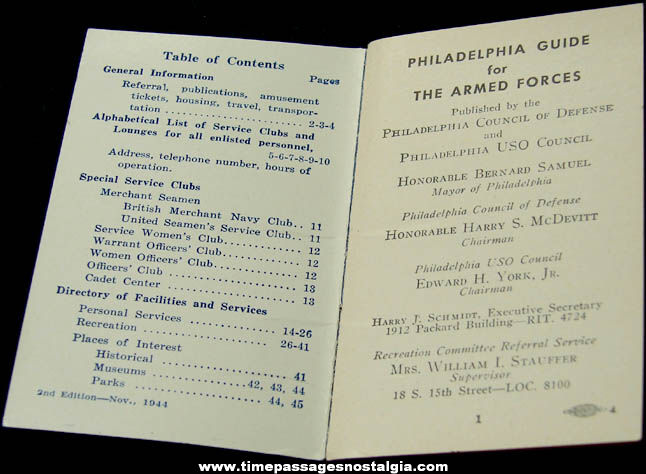 1945 World War II Philadelphia Guide Booklet For The Armed Forces
