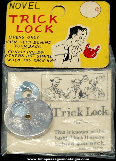 Unopened 1950s Novelty Magic Trick Metal Lock