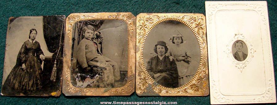 (4) Old Tin Type Posed People Photographs