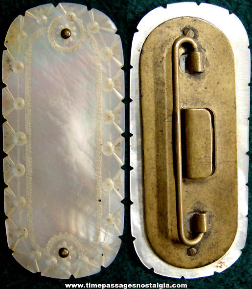 Old Carved Mother of Pearl Shell with Brass Belt Buckle