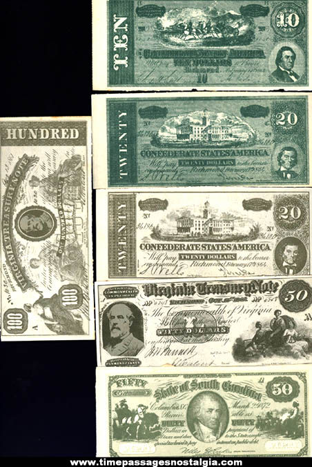 (11) Different 1964 Confederate Currency Contest Game Money Pieces