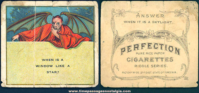 Old Perfection Cigarettes Advertising Premium Riddle Series Card