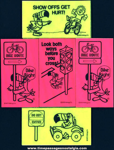 (5) Unused 1978 Kellogg’s Advertising Character Cereal Prize Bike Safety Reflector Stickers