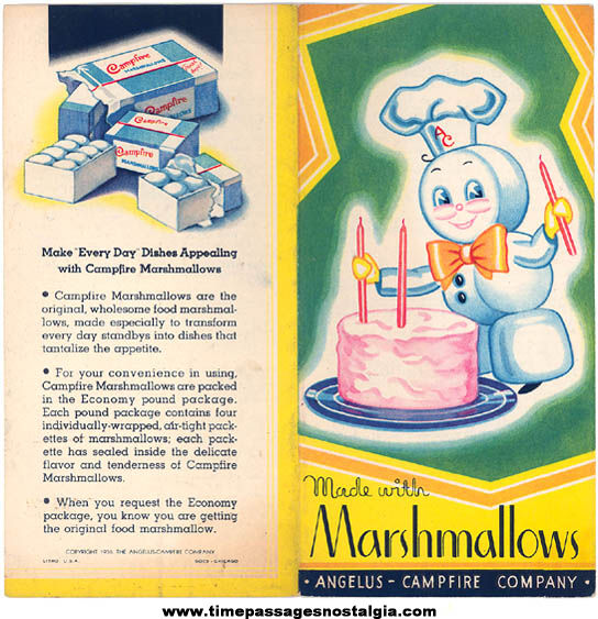 (2) Different ©1936 Angelus & Campfire Marhmallows Advertising Premium Recipe Booklets