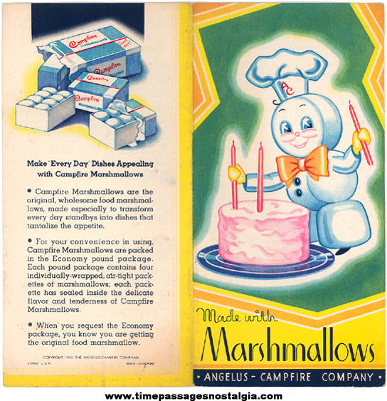 (2) Different 1936 Angelus & Campfire Marhmallows Advertising Premium Recipe Booklets