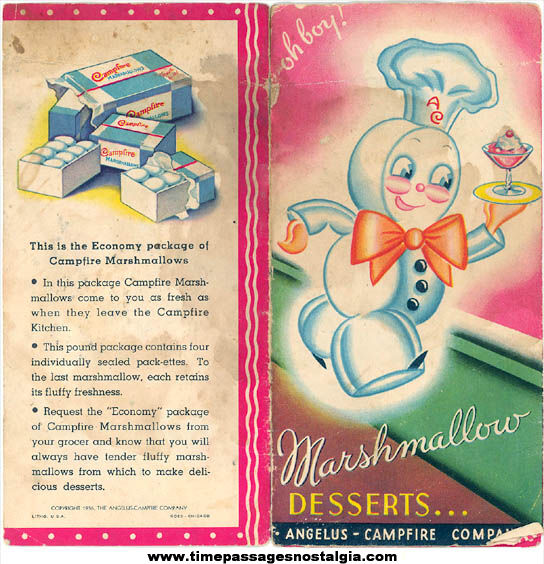 (2) Different 1936 Angelus & Campfire Marhmallows Advertising Premium Recipe Booklets