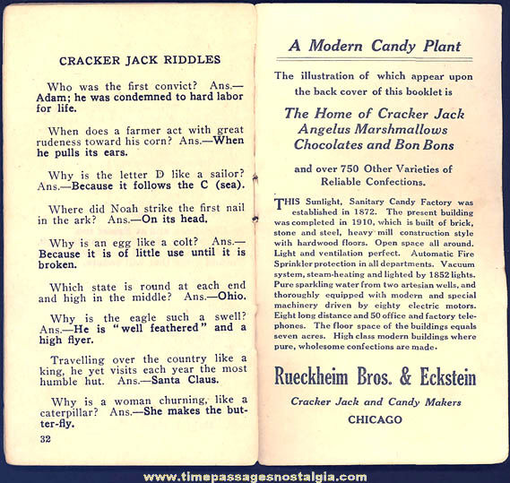 1910s Cracker Jack Pop Corn Confection Advertising Premium Riddle Book