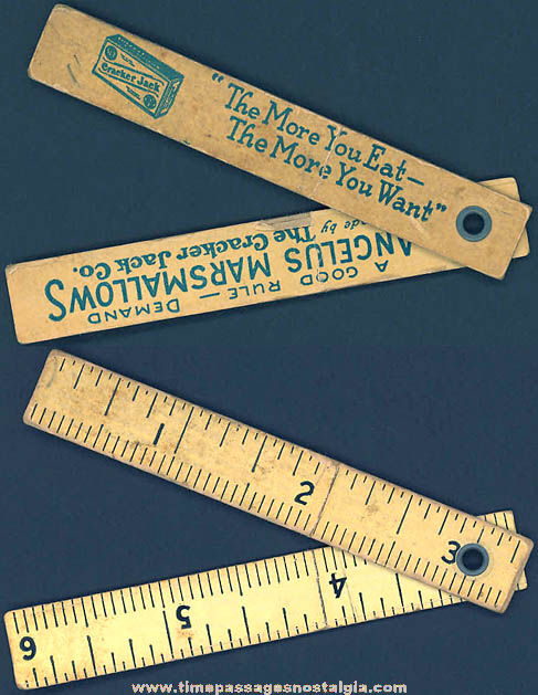Old Cracker Jack & Angelus Marshmallows Advertising Toy Prize 6’’ Folding Ruler