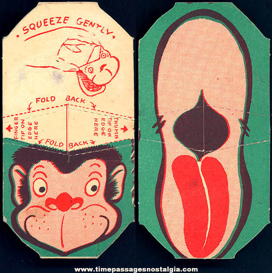 1940s Cracker Jack Pop Corn Confection Squeeze Puppet Chimpanzee or Monkey Toy Paper Prize