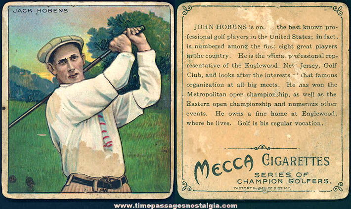 1910 Mecca Cigarettes Advertising Premium Jack Hobens Golf Trading Card