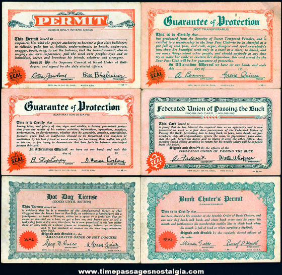 (6) 1941 License To Do Anything Exhibit Supply Arcade Cards