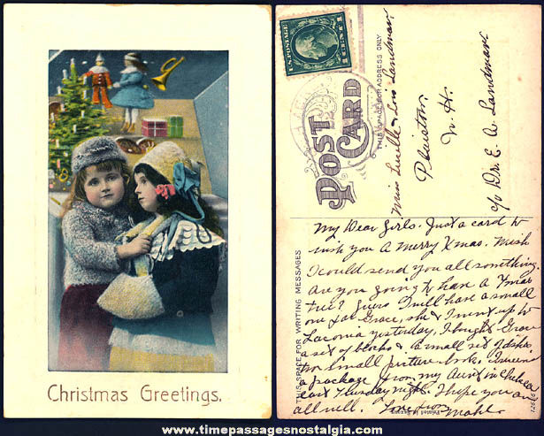 Colorful 1913 Christmas Greetings Real Photo Post Card