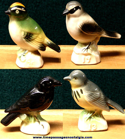 (4) Different Colorful Old Numbered Ceramic or Porcelain Bird Figurines