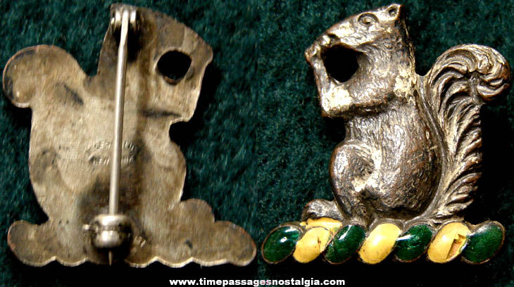 Old Enameled Metal Squirrel Jewelry Pin