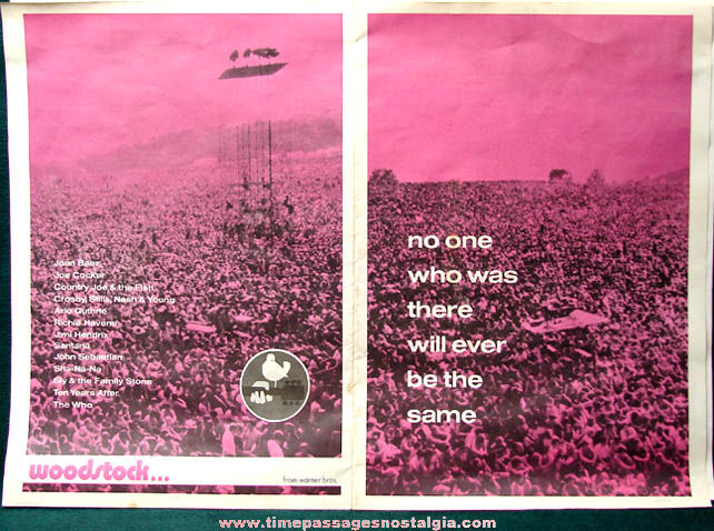 1969 Warner Brothers Woodstock Music Concert Publication with Poster