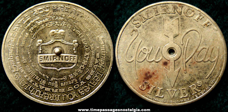 ©1972 Smirnoff Silver Vodka Advertising Token Spinner Coin