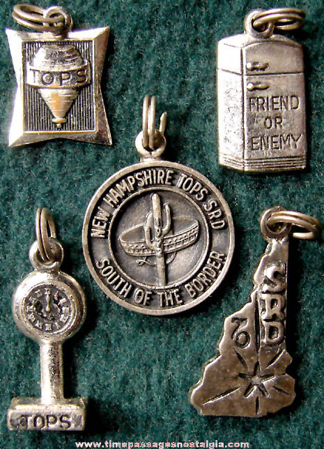 (5) Old Tops Diet Club Advertising Souvenir Charm Bracelet Jewelry Charms