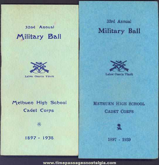 (2) 1930s Methuen High School Cadet Corps Military Ball Advertising Souvenir Booklets