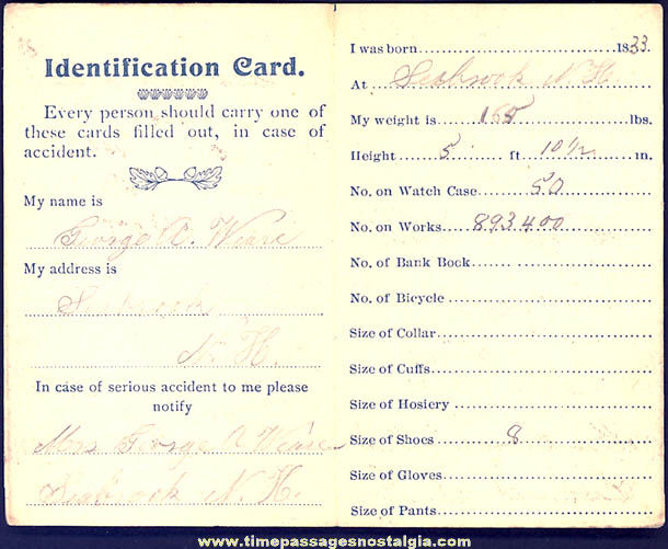 Early Remember The Maine Advertising Premium Identification Card