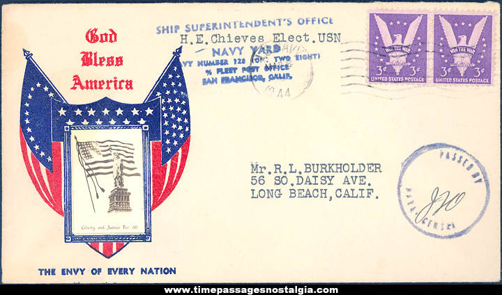 1944 United States Patriotic First Day Cover Envelope